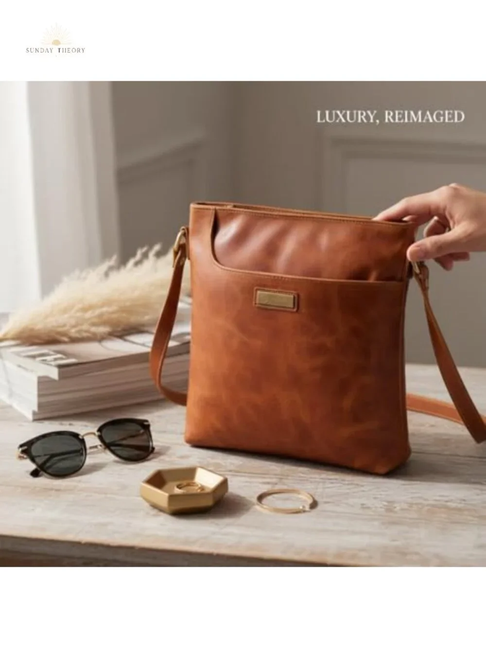 Genuine Leather Crossbody Purse with Adjustable Strap